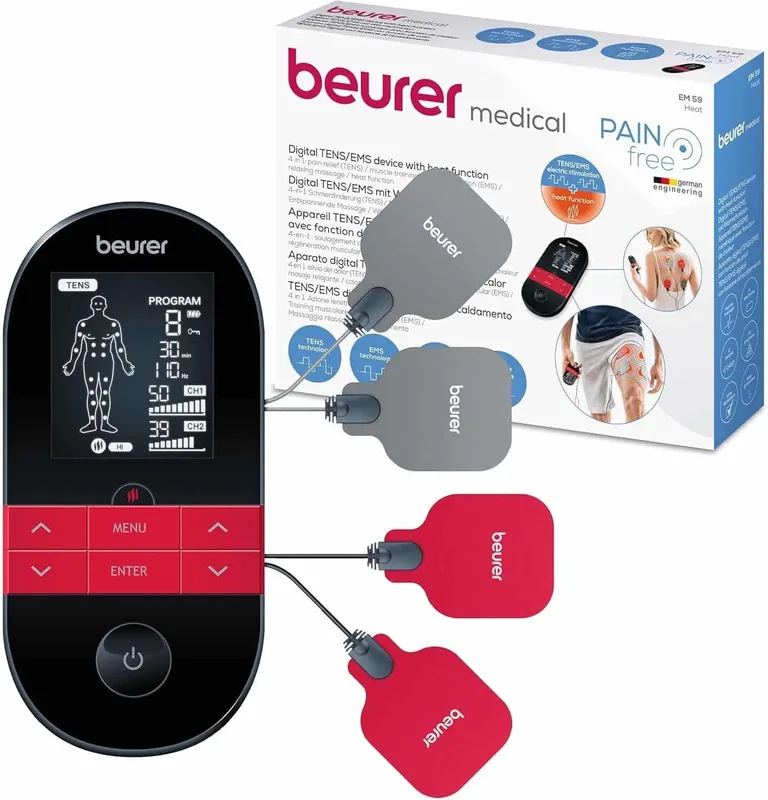 Beurer EM59 digitaalne TENS/EMS stimulaator soojendusega, must