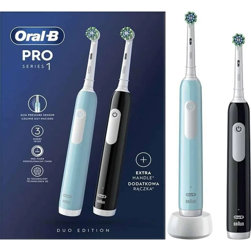 Braun Oral-B Pro Seeria 1, 2 tk, sinine/must - Elektriliste hambaharjade komplekt, PROSERIES1DUO