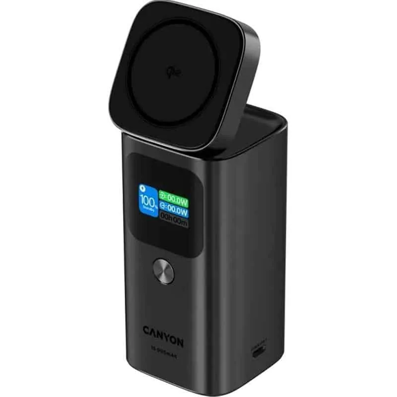 Canyon OnPower 150 CNS-CPB150DG akupank 15 000 mAh, USB-C, Qi2, tumehall