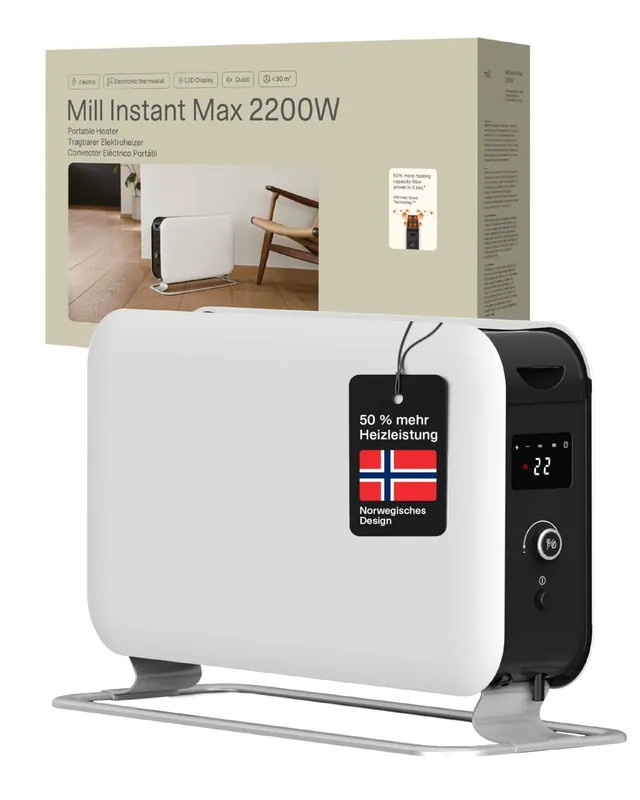 Mill Instant Max Led 2200W kaasaskantav konvektor kütteseade, valge