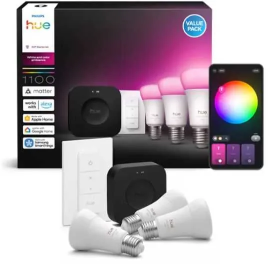 Philips Hue White & Color Ambiance E27 3tk stardikomplekt nutivalgusti