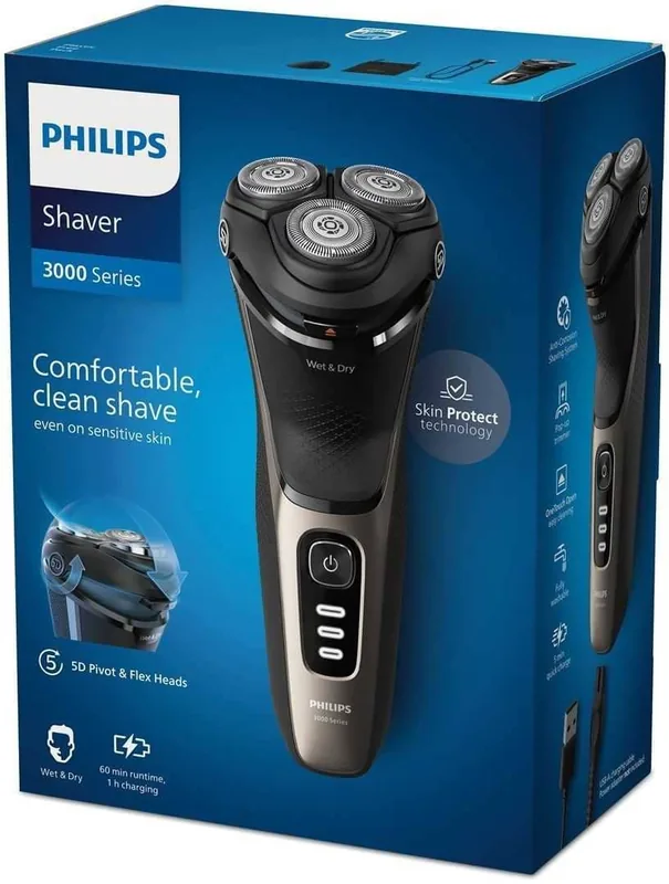 Philips S3242/12 Shaver 3000 Series Wet & Dry pardel, must/kuldne