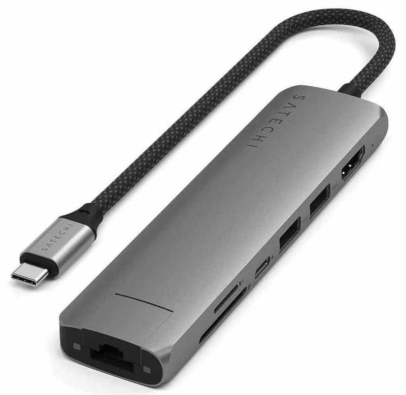 Satechi ST-P7SM 7-in-1 USB-C Slim Multiport adapter, Ethernet, HDMI, hall