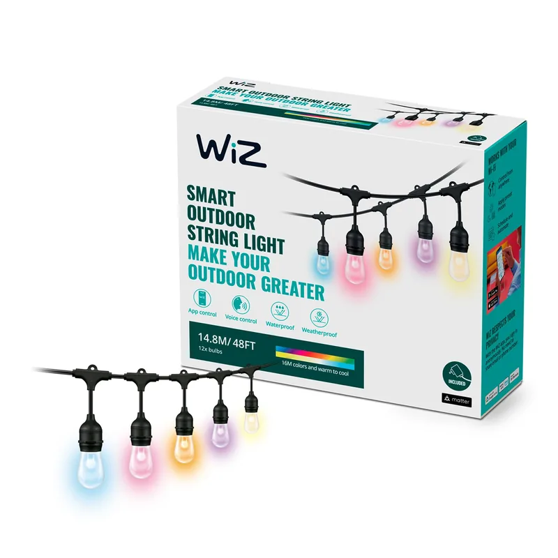 WiZ String Lights Outdoor RGB LED valguskett, WiFi, 14,8 m, must (929003213201)